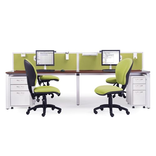Adapt triple back to back desks 3600mm x 1200mm - silver frame and white top with oak edging