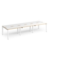 Adapt triple back to back desks 3600mm x 1200mm - white frame and white top with oak edging