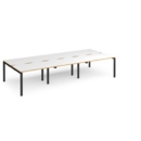 Adapt triple back to back desks 3600mm x 1600mm - black frame and white top with oak edging