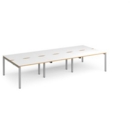 Adapt triple back to back desks 3600mm x 1600mm - silver frame and white top with oak edging