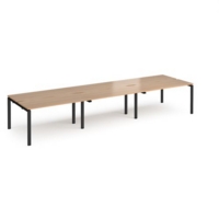 Adapt triple back to back desks 4200mm x 1200mm - black frame and beech top