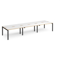 Adapt triple back to back desks 4200mm x 1200mm - black frame and white top with oak edging