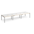 Adapt triple back to back desks 4200mm x 1200mm - silver frame and white top with oak edging