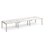 Adapt triple back to back desks 4200mm x 1200mm - silver frame and white top with oak edging