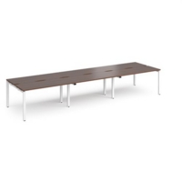 Adapt triple back to back desks 4200mm x 1200mm - white frame and walnut top