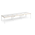 Adapt triple back to back desks 4200mm x 1200mm - white frame and white top with oak edging