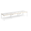 Adapt triple back to back desks 4200mm x 1200mm - white frame and white top with oak edging