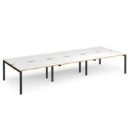Adapt triple back to back desks 4200mm x 1600mm - black frame and white top with oak edging