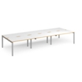 Adapt triple back to back desks 4200mm x 1600mm - silver frame and white top with oak edging