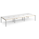 Adapt triple back to back desks 4200mm x 1600mm - silver frame and white top with oak edging