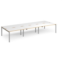 Adapt triple back to back desks 4200mm x 1600mm - silver frame and white top with oak edging