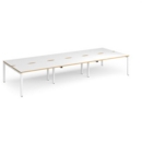 Adapt triple back to back desks 4200mm x 1600mm - white frame and white top with oak edging