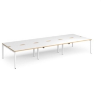 Adapt triple back to back desks 4200mm x 1600mm - white frame and white top with oak edging