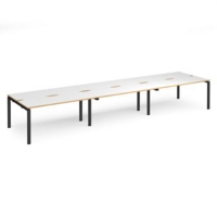 Adapt triple back to back desks 4800mm x 1200mm - black frame and white top with oak edging
