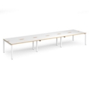Adapt triple back to back desks 4800mm x 1200mm - white frame and white top with oak edging