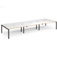 Adapt triple back to back desks 4800mm x 1600mm - black frame and white top with oak edging