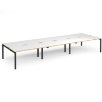 Adapt triple back to back desks 4800mm x 1600mm - black frame and white top with oak edging