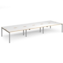 Adapt triple back to back desks 4800mm x 1600mm - silver frame and white top with oak edging