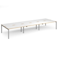 Adapt triple back to back desks 4800mm x 1600mm - silver frame and white top with oak edging