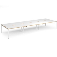 Adapt triple back to back desks 4800mm x 1600mm - white frame and white top with oak edging