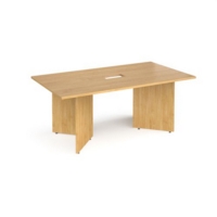Arrow head leg rectangular boardroom table 1800mm x 1000mm with central cutout 272mm x 132mm - oak