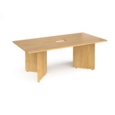 Arrow head leg rectangular boardroom table 2000mm x 1000mm with central cutout 272mm x 132mm - oak
