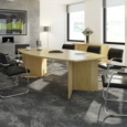 Arrow head leg radial end boardroom table 2400mm x 1000mm with central cutout 272mm x 132mm - beech