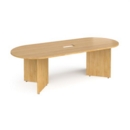 Arrow head leg radial end boardroom table 2400mm x 1000mm with central cutout 272mm x 132mm - oak