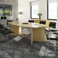 Arrow head leg radial end boardroom table 2400mm x 1000mm - grey oak