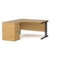 Maestro 25 left hand ergonomic desk 1400mm with black cantilever frame and desk high pedestal - oak