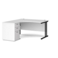 Maestro 25 left hand ergonomic desk 1400mm with black cantilever frame and desk high pedestal - white
