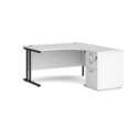 Maestro 25 right hand ergonomic desk 1400mm with black cantilever frame and desk high pedestal - white