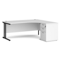 Maestro 25 right hand ergonomic desk 1800mm with black cantilever frame and desk high pedestal - white