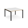 Adapt square boardroom table 1200mm x 1200mm - black frame and white top with oak edging