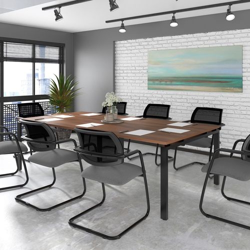Adapt boardroom table starter unit 1200mm x 1200mm - black frame and white top with oak edging