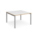Adapt boardroom table starter unit 1200mm x 1200mm - silver frame and white top with oak edging