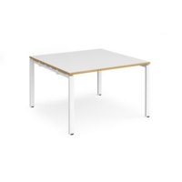 Adapt boardroom table starter unit 1200mm x 1200mm - white frame and white top with oak edging