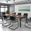 Adapt boardroom table starter unit 1200mm x 1200mm - white frame and white top with oak edging