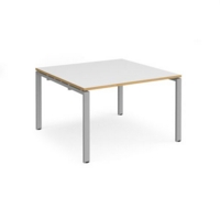 Adapt square boardroom table 1200mm x 1200mm - silver frame and white top with oak edging