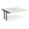 Adapt boardroom table add on unit 1600mm x 1600mm with central cutout 272mm x 132mm - black frame and white with oak edge top