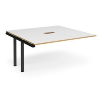Adapt boardroom table add on unit 1600mm x 1600mm with central cutout 272mm x 132mm - black frame and white with oak edge top