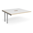 Adapt boardroom table add on unit 1600mm x 1600mm with central cutout 272mm x 132mm - silver frame and white with oak edge top
