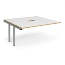 Adapt boardroom table add on unit 1600mm x 1600mm with central cutout 272mm x 132mm - silver frame and white with oak edge top