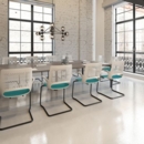 Adapt boardroom table add on unit 1600mm x 1600mm with central cutout 272mm x 132mm - white frame and walnut top