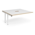 Adapt boardroom table add on unit 1600mm x 1600mm with central cutout 272mm x 132mm - white frame and white with oak edge top