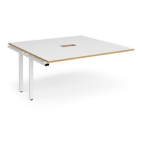 Adapt boardroom table add on unit 1600mm x 1600mm with central cutout 272mm x 132mm - white frame and white with oak edge top