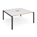 Adapt square boardroom table 1600mm x 1600mm with central cutout 272mm x 132mm - black frame and white with oak edge top
