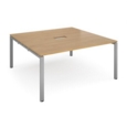 Adapt square boardroom table 1600mm x 1600mm with central cutout 272mm x 132mm - silver frame and oak top