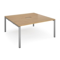 Adapt square boardroom table 1600mm x 1600mm with central cutout 272mm x 132mm - silver frame and oak top