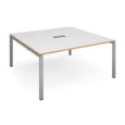 Adapt square boardroom table 1600mm x 1600mm with central cutout 272mm x 132mm - silver frame and white with oak edge top